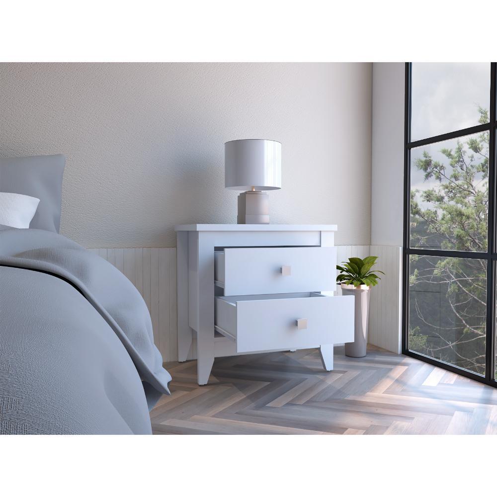 Set de 2 Mesas de Noche Dalot, Blanco, con Cajones y Diseño Moderno ZF