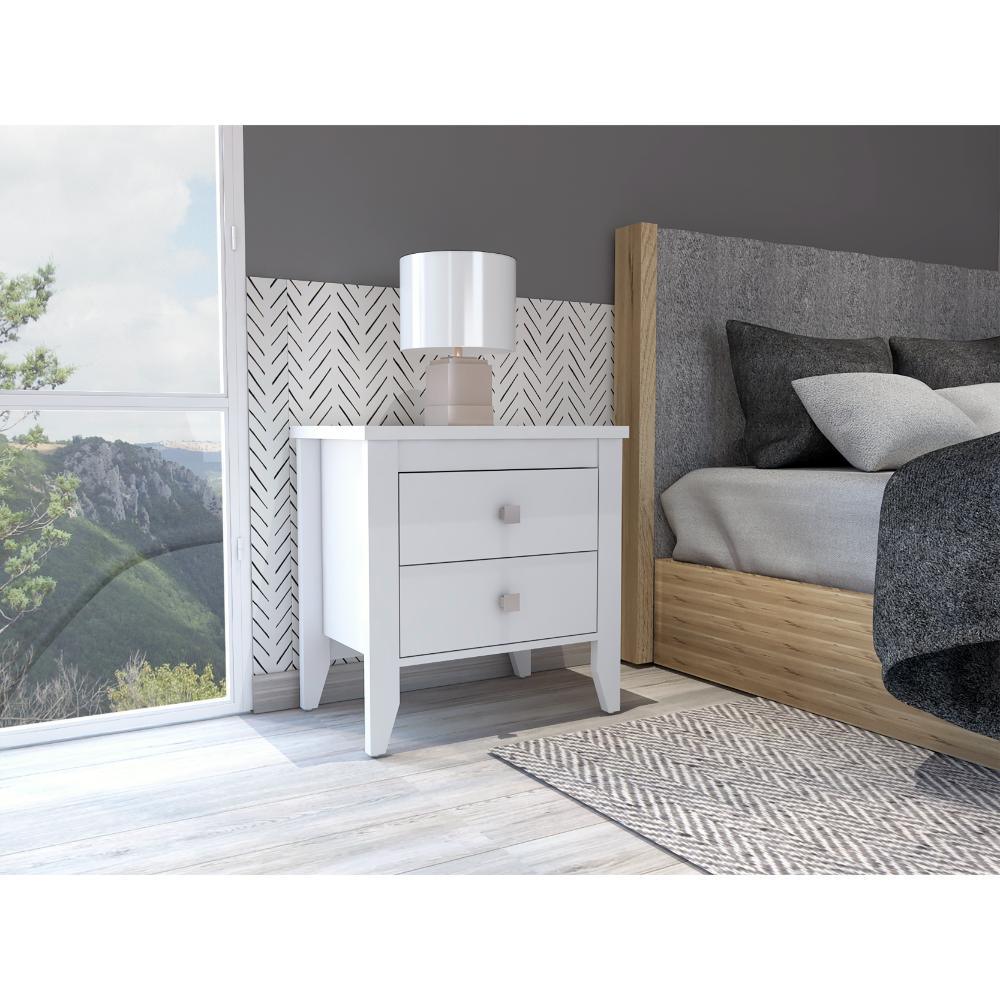 Set de 2 Mesas de Noche Dalot, Blanco, con Cajones y Diseño Moderno ZF