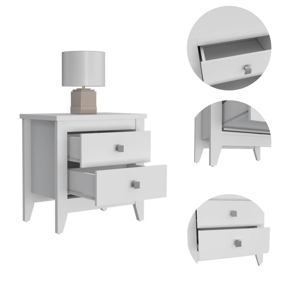Set de 2 Mesas de Noche Dalot, Blanco, con Cajones y Diseño Moderno ZF