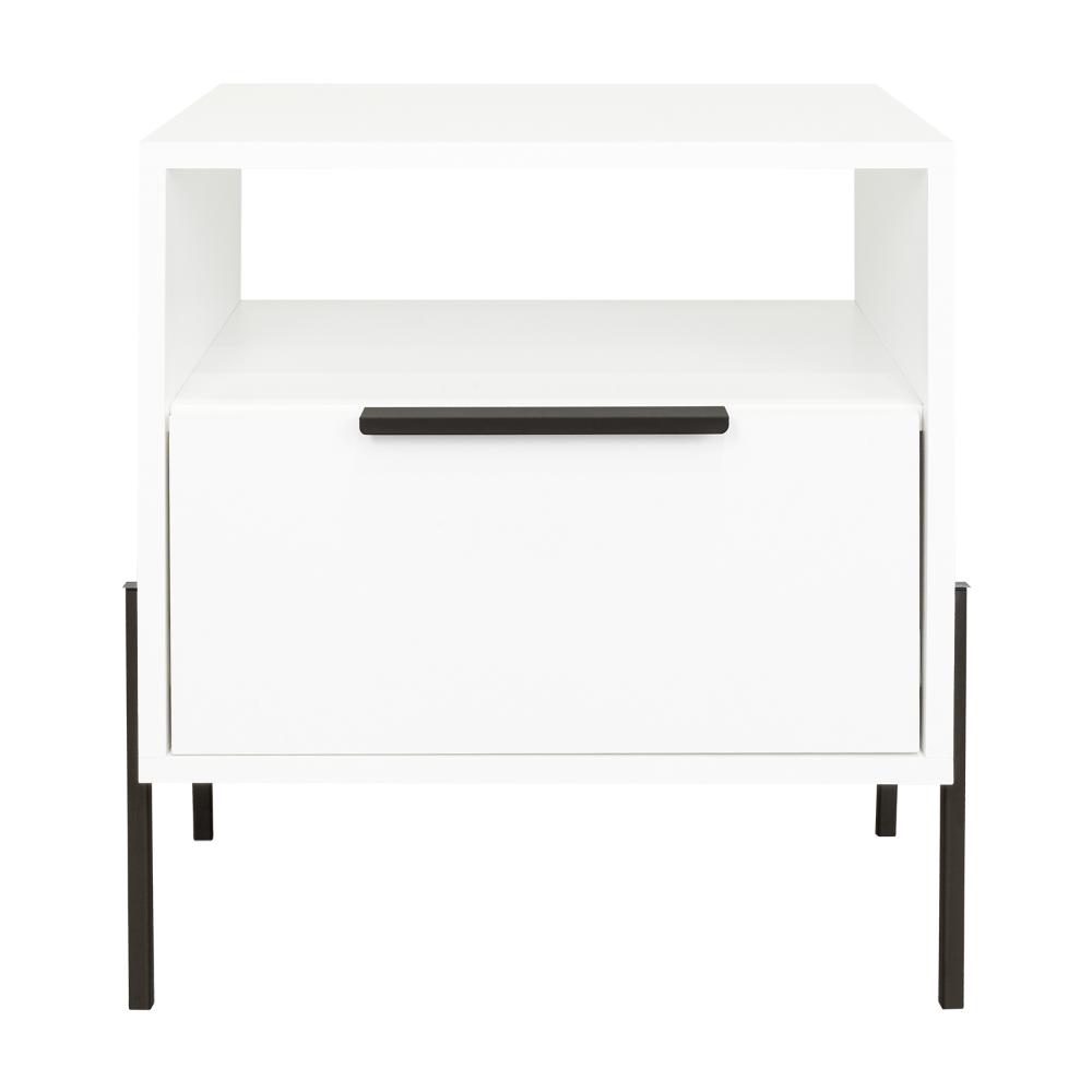 Mesa de Noche Wesley, Blanco Duqueza, Con Un Cajón Deslizable y Entrepaños