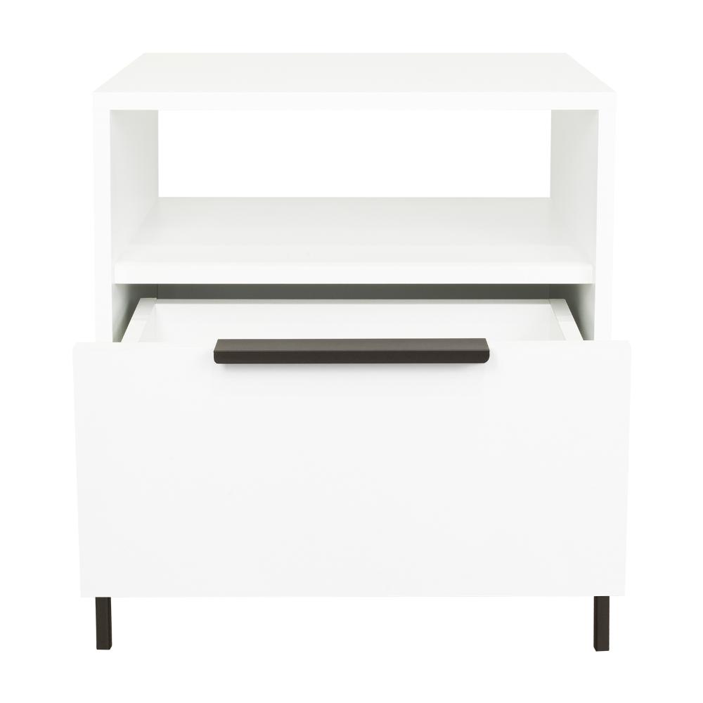 Mesa de Noche Wesley, Blanco Duqueza, Con Un Cajón Deslizable y Entrepaños