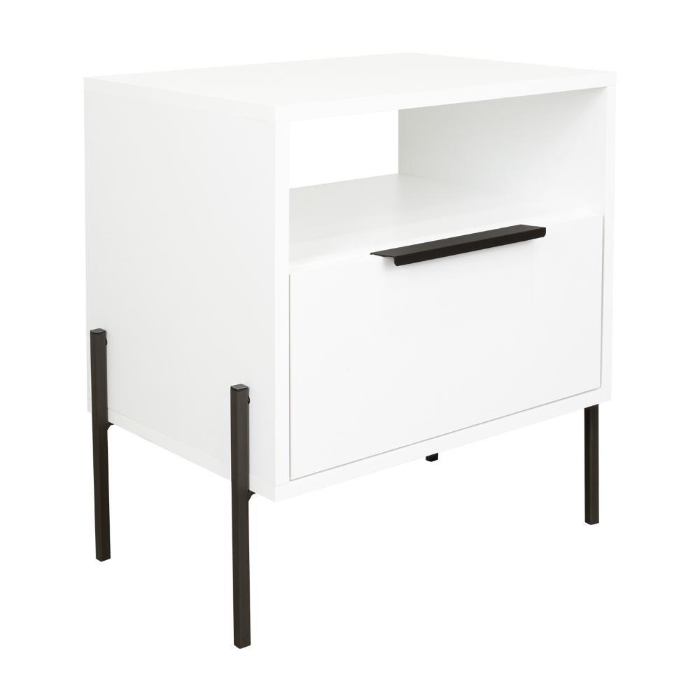 Mesa de Noche Wesley, Blanco Duqueza, Con Un Cajón Deslizable y Entrepaños