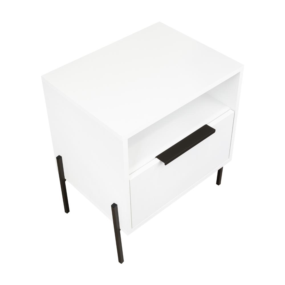 Mesa de Noche Wesley, Blanco Duqueza, Con Un Cajón Deslizable y Entrepaños