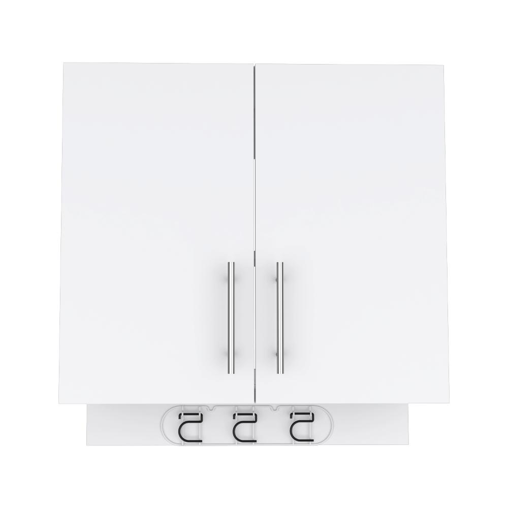 Mueble Auxiliar de Aseo Sotavento, Blanco, Colgador de Escobas y Dos Entrepaños ZF