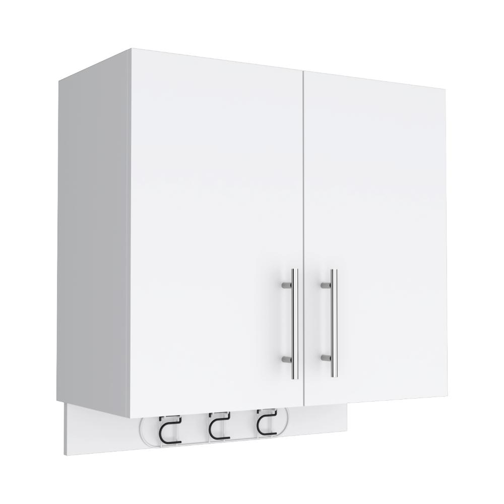 Mueble Auxiliar de Aseo Sotavento, Blanco, Colgador de Escobas y Dos Entrepaños ZF
