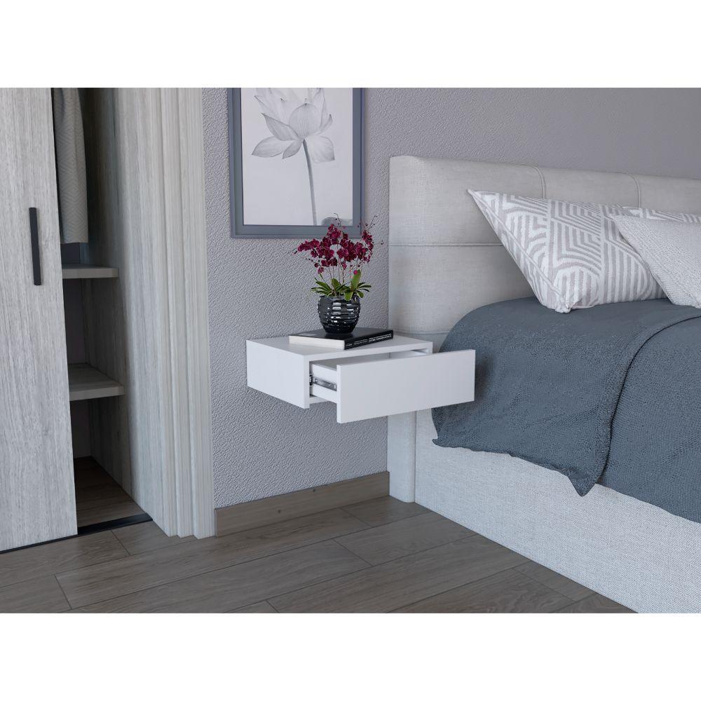 Mesa de Noche Flotante Milano, Blanco, Con un cajón ZF X2