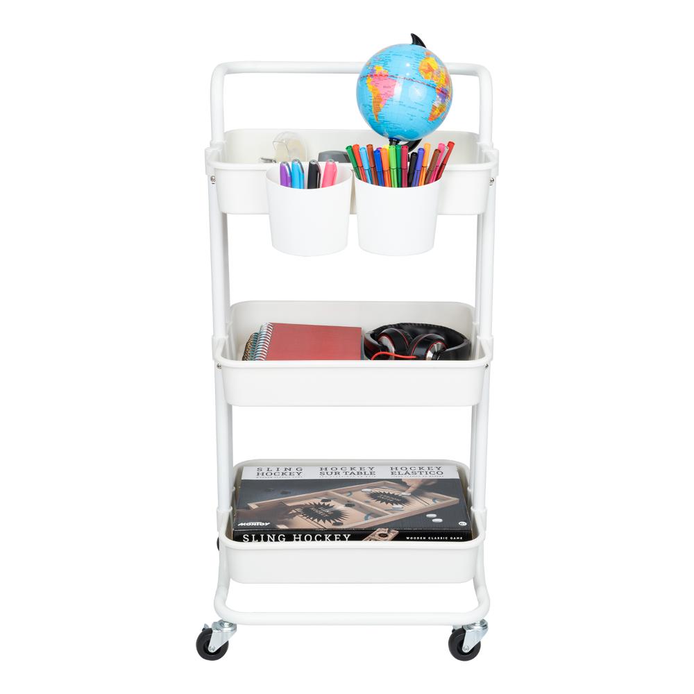 Mueble Auxiliar Multiusos Rolling, Blanco, con Tres niveles y Rodachines Para Su Fácil Desplazamiento