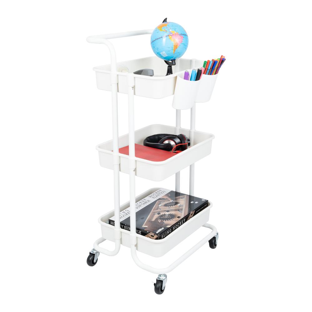 Mueble Auxiliar Multiusos Rolling, Blanco, con Tres niveles y Rodachines Para Su Fácil Desplazamiento
