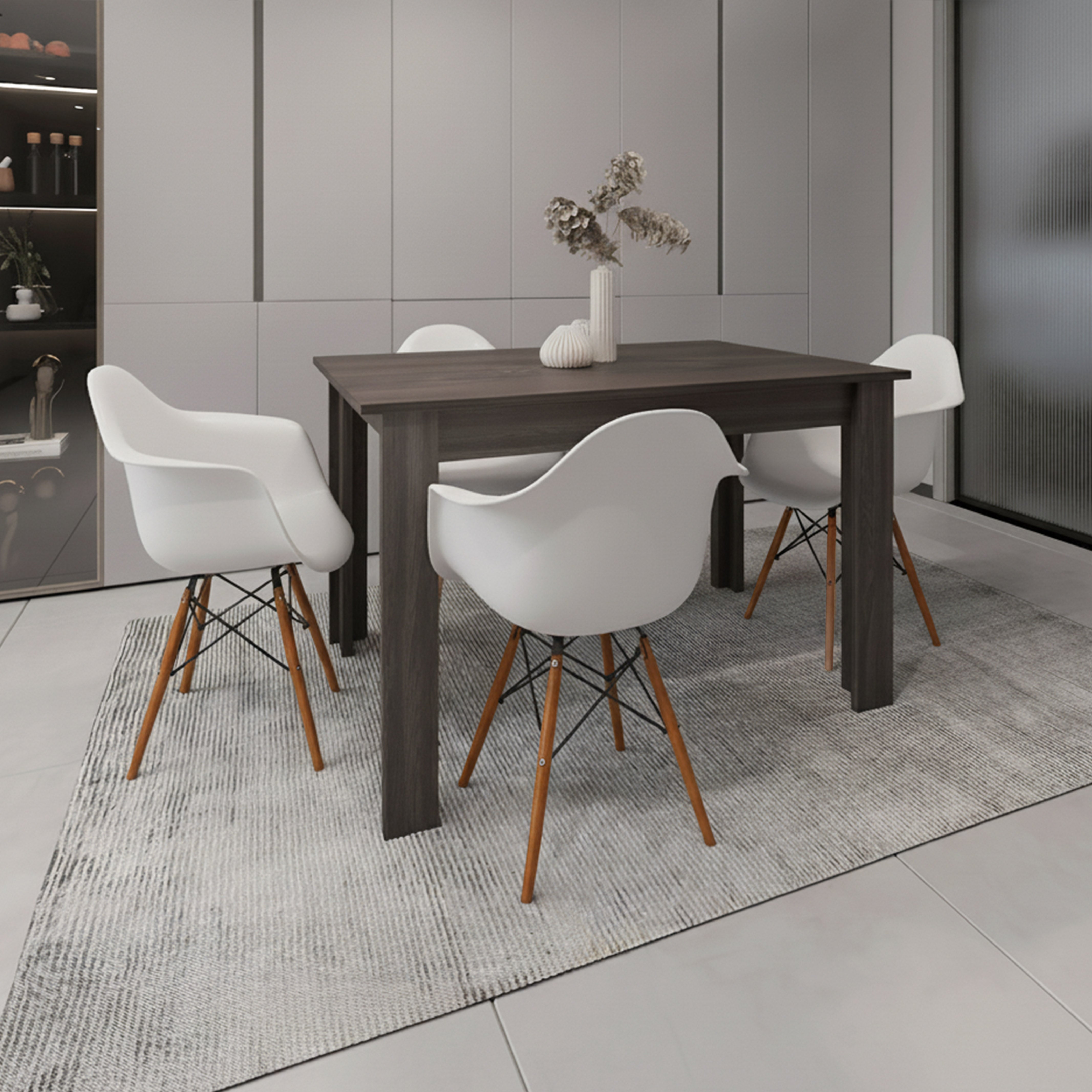Combo Aura, Incluye Comedor y 4 Sillas  Con Espaldar En Color Blanco