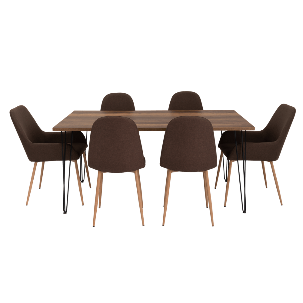 Combo Comedor Vimeno, Cobre, Chocolate y Café Claro, Incluye Comedor y 6 Sillas - VIRTUAL MUEBLES