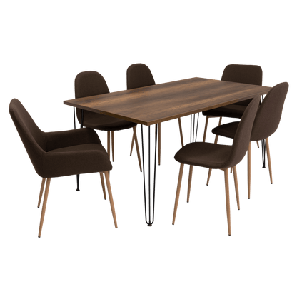 Combo Comedor Vimeno, Cobre, Chocolate y Café Claro, Incluye Comedor y 6 Sillas - VIRTUAL MUEBLES