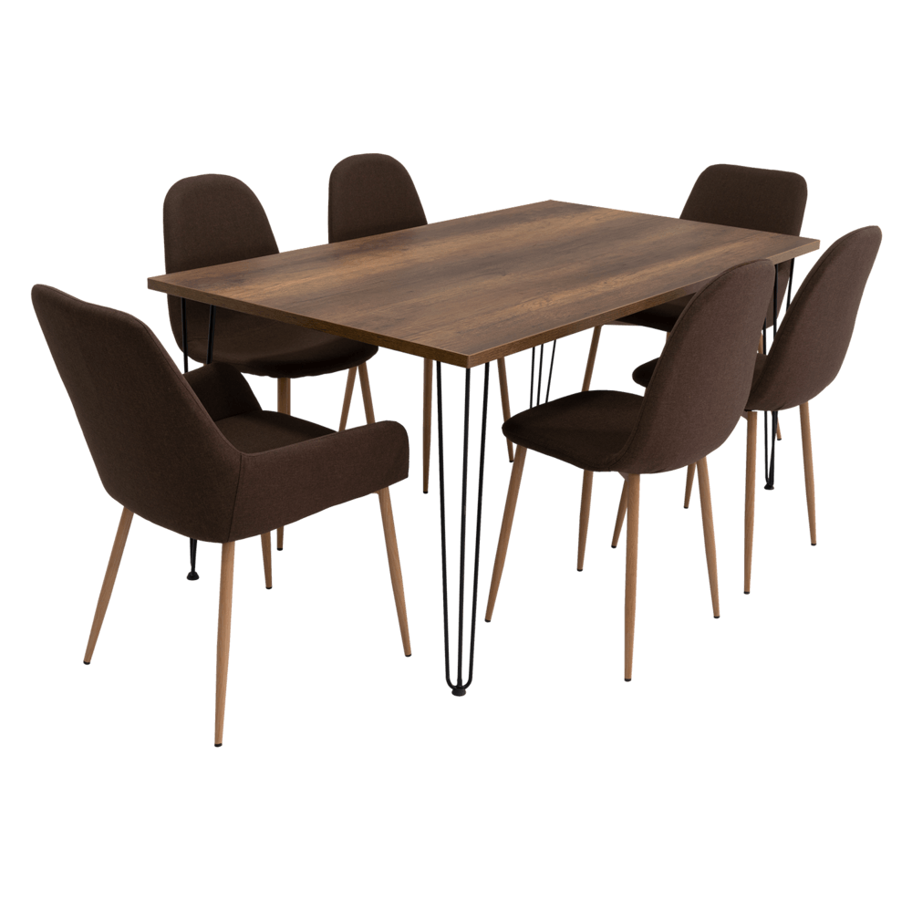 Combo Comedor Vimeno, Cobre, Chocolate y Café Claro, Incluye Comedor y 6 Sillas - VIRTUAL MUEBLES