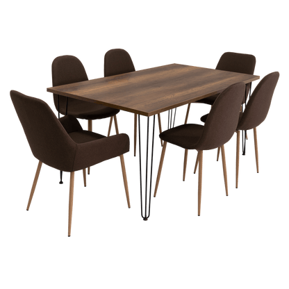 Combo Comedor Vimeno, Cobre, Chocolate y Café Claro, Incluye Comedor y 6 Sillas - VIRTUAL MUEBLES