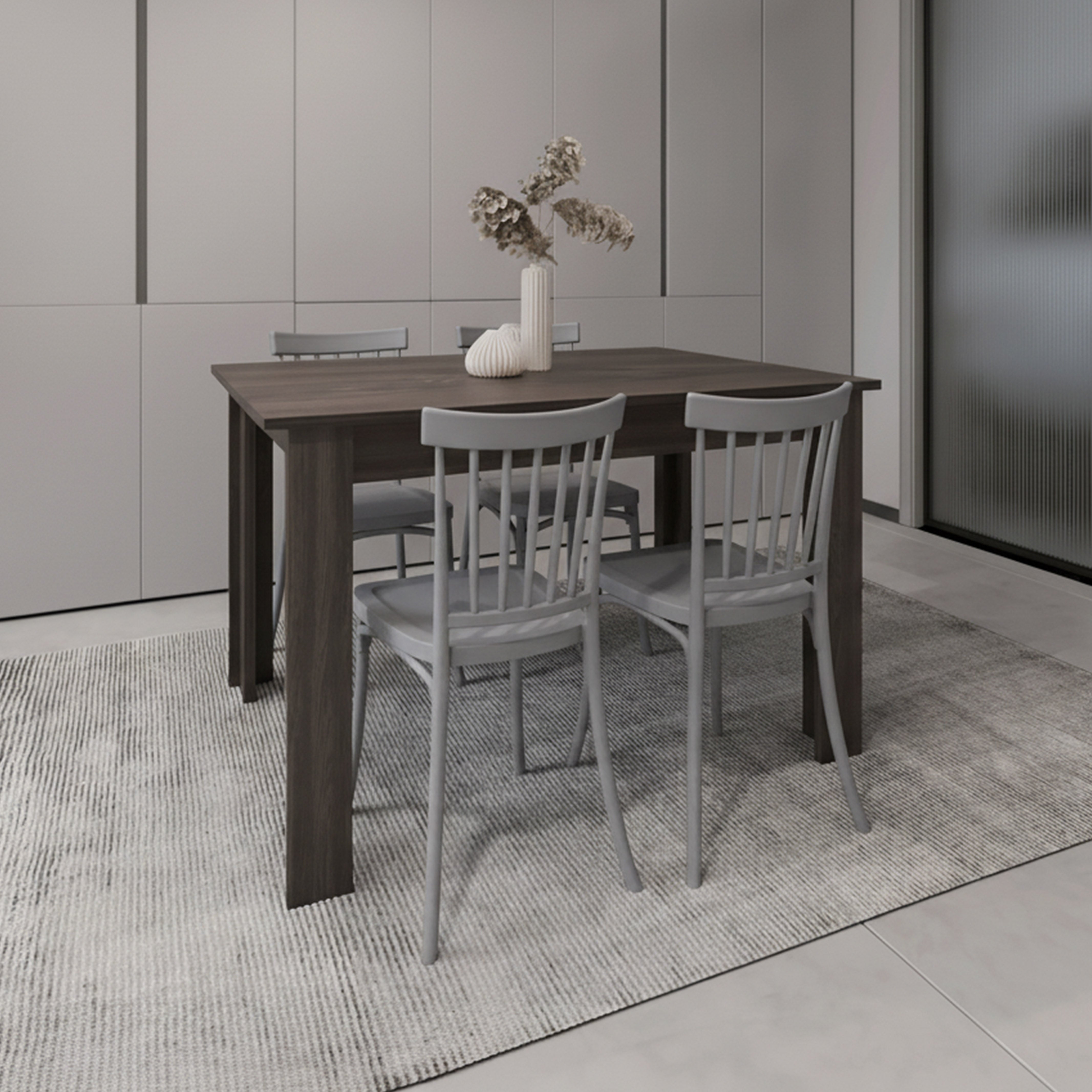 Combo Essenza, Incluye comedor y 4 Sillas Con espaldar Color Gris Oscuro