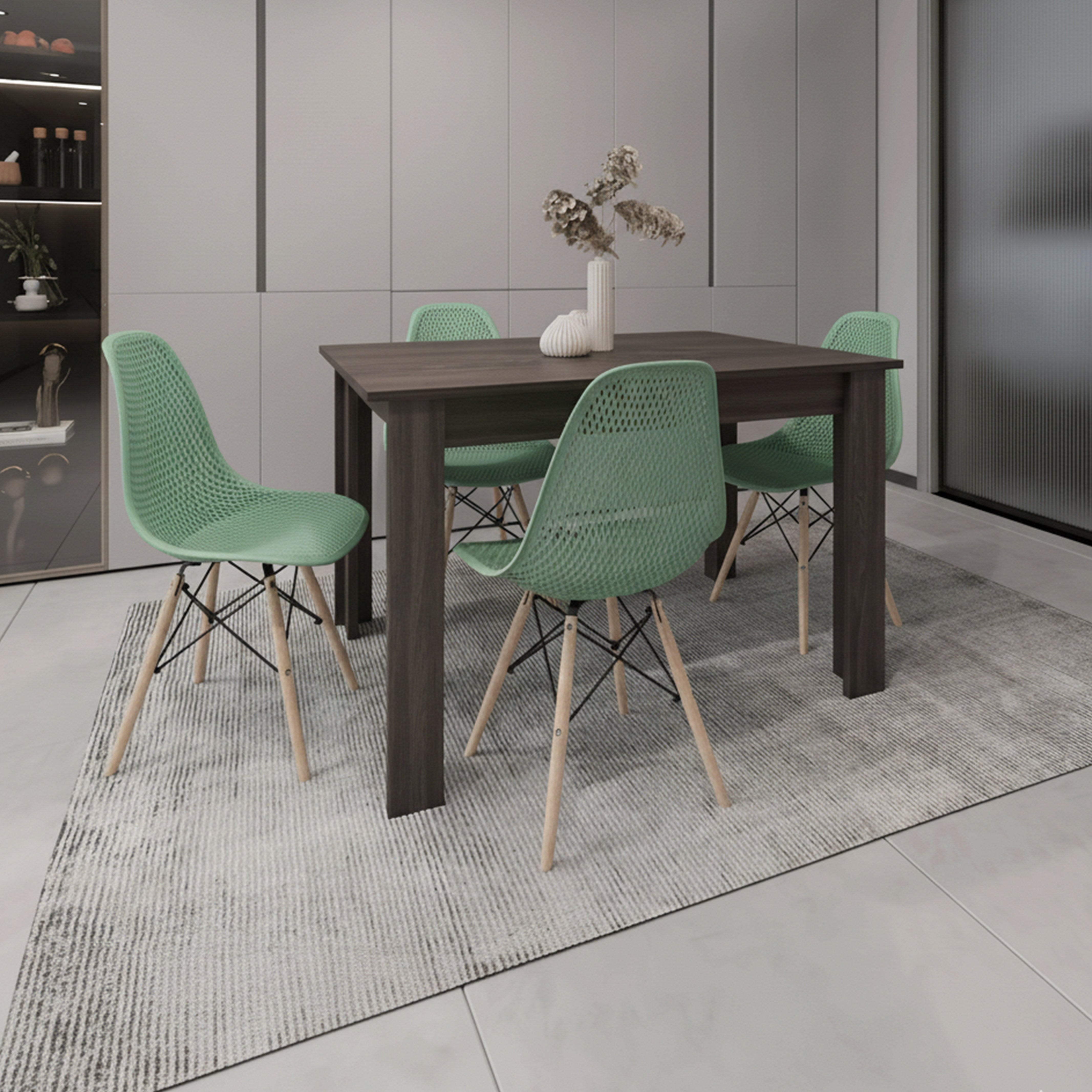 Combo Raizh, Incluye comedor y 4 Sillas Con espaldar Color Verde Oliva