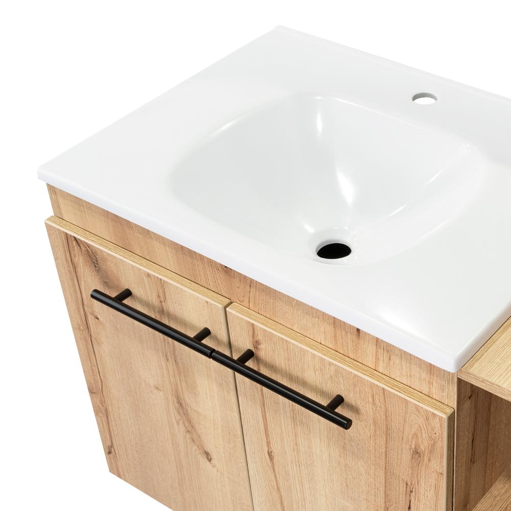 Mueble para Lavamanos Anney, Café Claro, con Dos Puertas y Dos Entrepaños 80 Incluye Lavamanos.