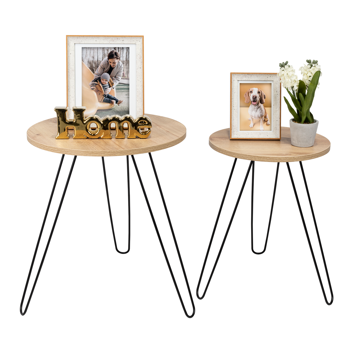 Mesa Auxiliar Zumba, Café Claro, con Patas Metálicas Ideal Para Ubicar Objetos Decorativos