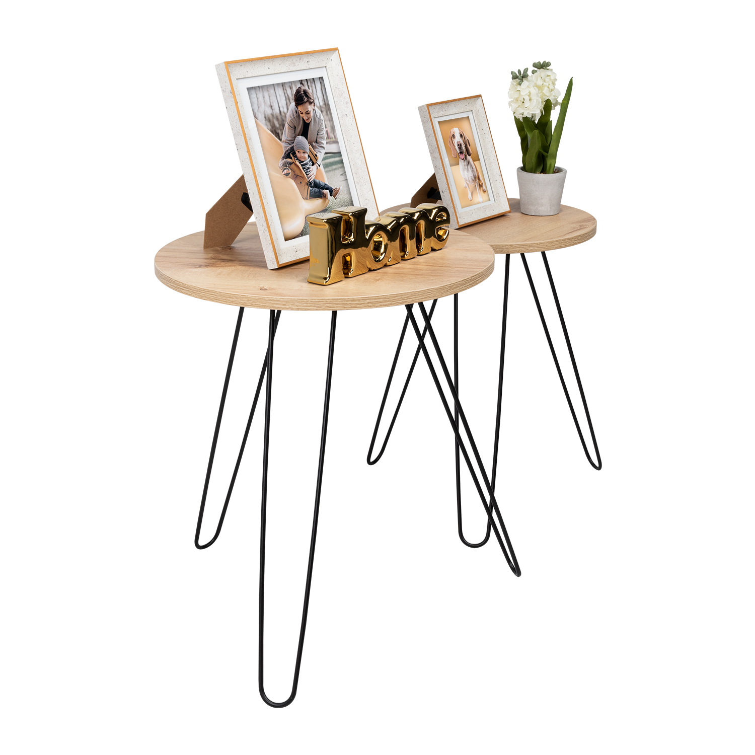 Mesa Auxiliar Zumba, Café Claro, con Patas Metálicas Ideal Para Ubicar Objetos Decorativos
