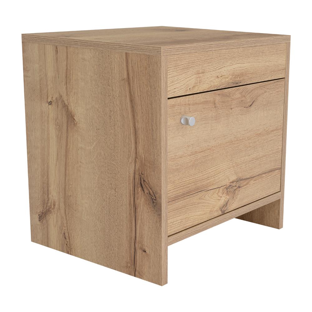 Mesa de Noche Tutto, Café Claro, con Cajón Para Guardar Objetos Ideal Para Espacios Reducidos X2
