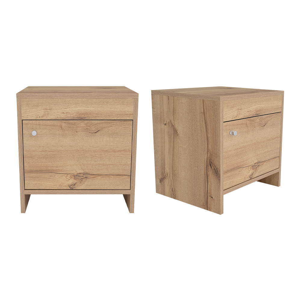 Mesa de Noche Tutto, Café Claro, con Cajón Para Guardar Objetos Ideal Para Espacios Reducidos X2