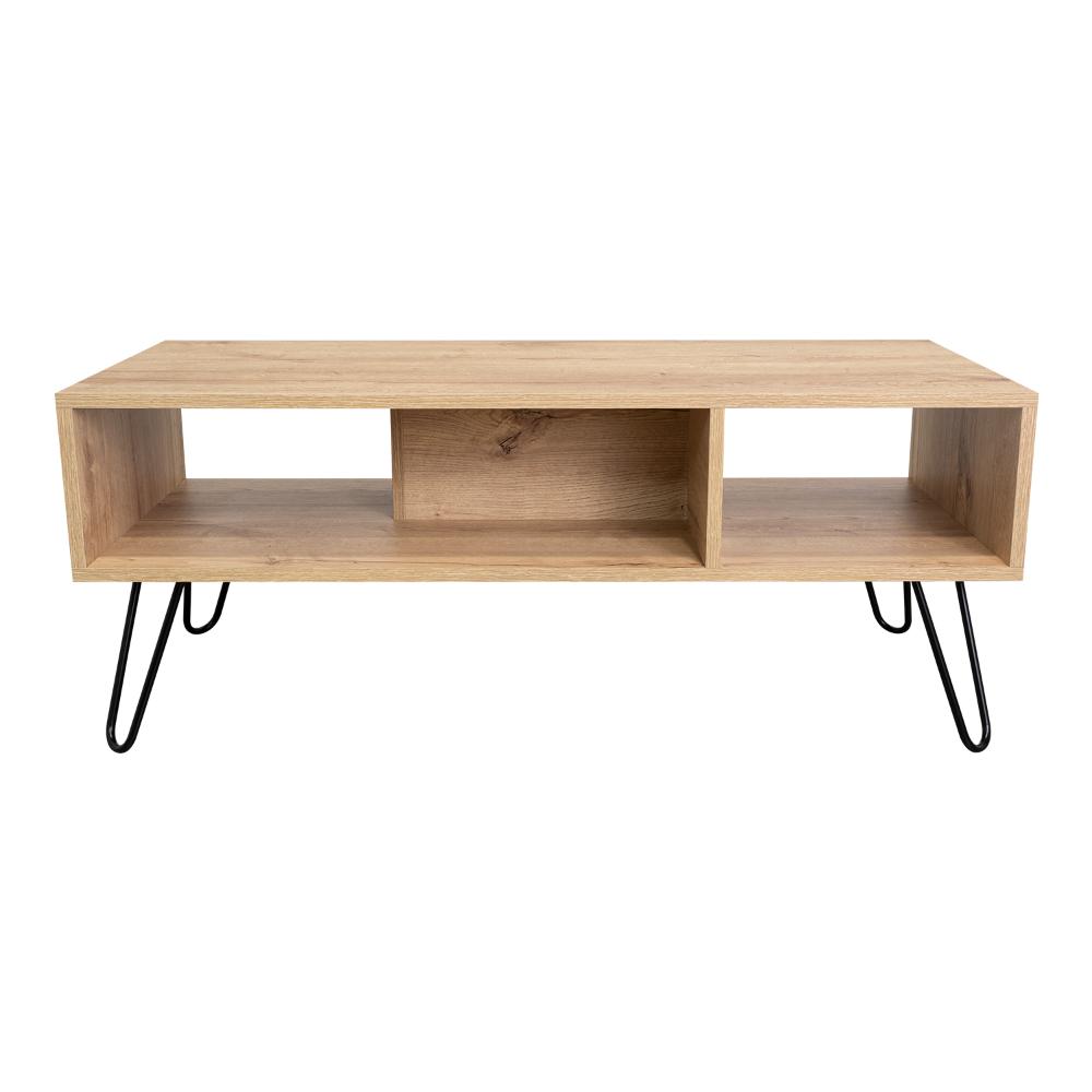 Mesa de Centro Lara, Café claro, con Amplio Espacio y Patas de Acero