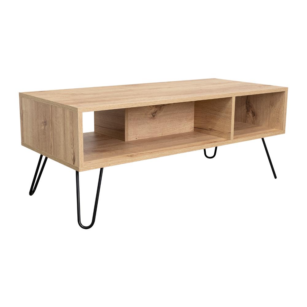 Mesa de Centro Lara, Café claro, con Amplio Espacio y Patas de Acero