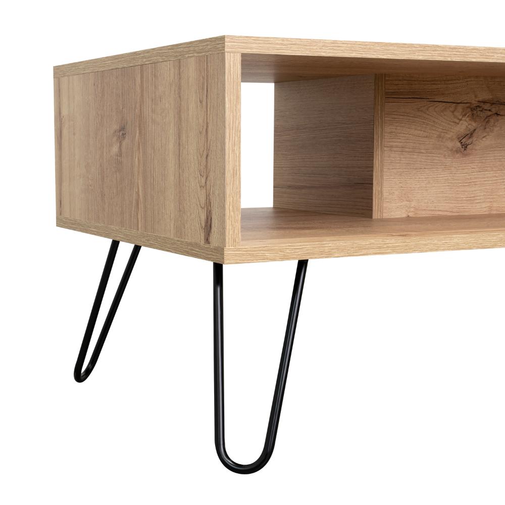 Mesa de Centro Lara, Café claro, con Amplio Espacio y Patas de Acero