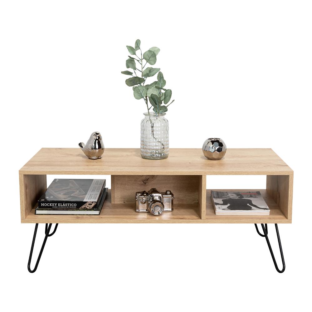 Mesa de Centro Lara, Café claro, con Amplio Espacio y Patas de Acero