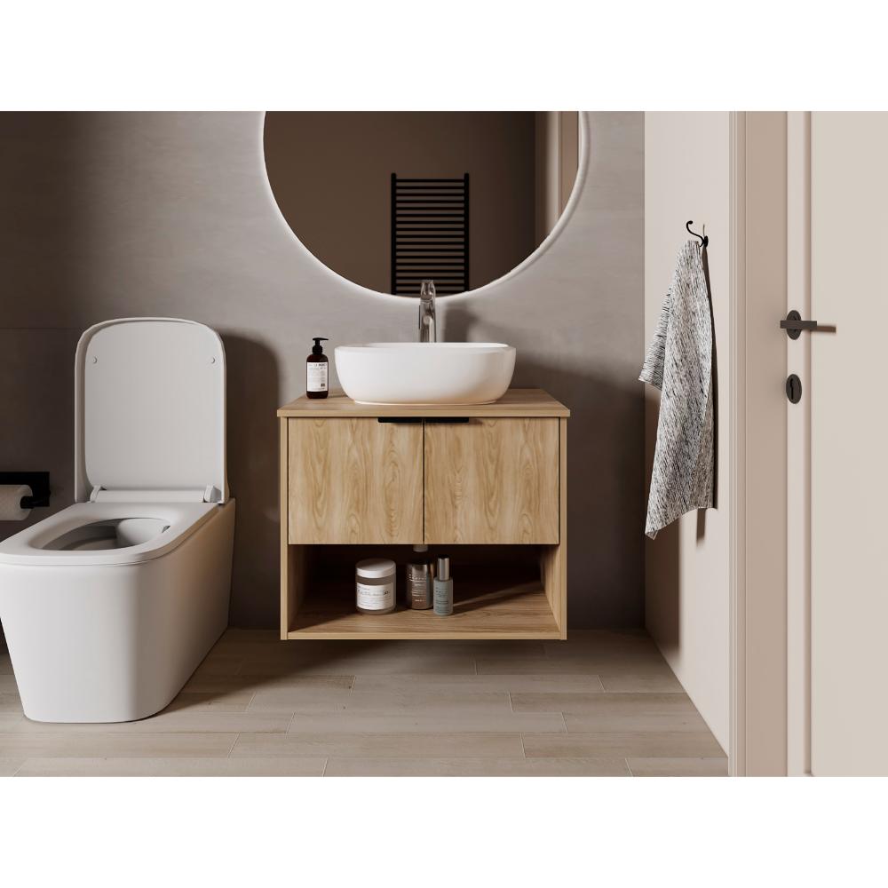 Mueble para Lavamanos Castel, Fresno Europeo, Incluye Lavamanos Corona en Porcelana Sanitaria