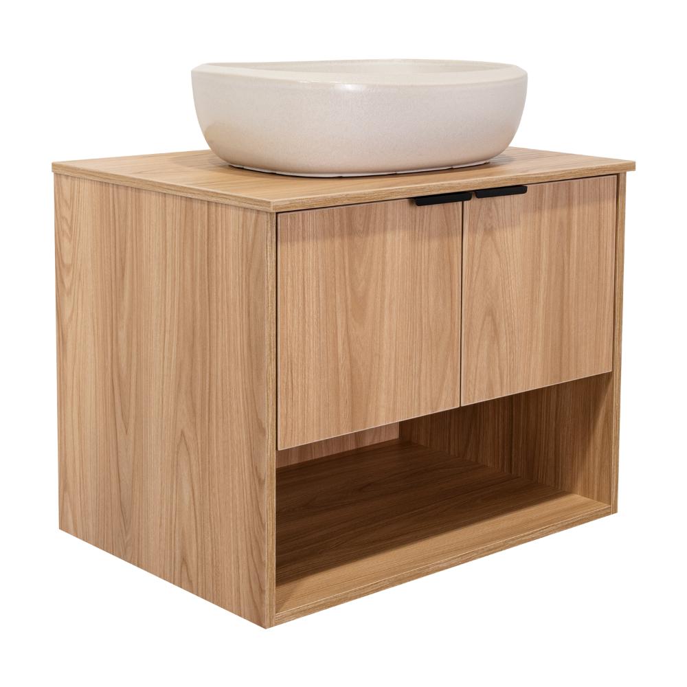 Mueble para Lavamanos Castel, Fresno Europeo, Incluye Lavamanos Corona en Porcelana Sanitaria