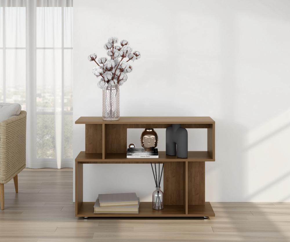 Mesa Auxiliar Asimetrica, Kronos Fresno Europeo, con espacio para ubicar objetos decorativos ZF