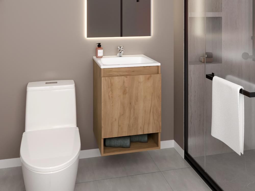Mueble para Lavamanos Nissi, Fresno Europeo, Incluye Lavamanos Praia 45x45 ZF