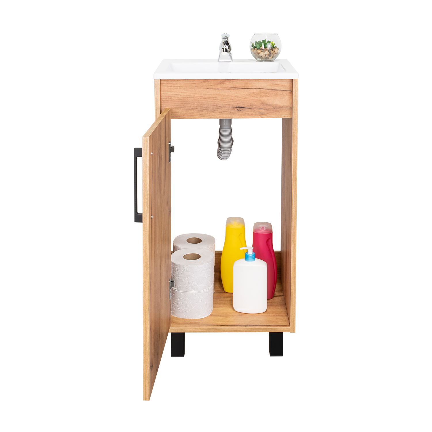 Mueble Lavamanos a Piso Oxford, Fresno Europeo y Plomo, Incluye Lavamanos 40cm ZF