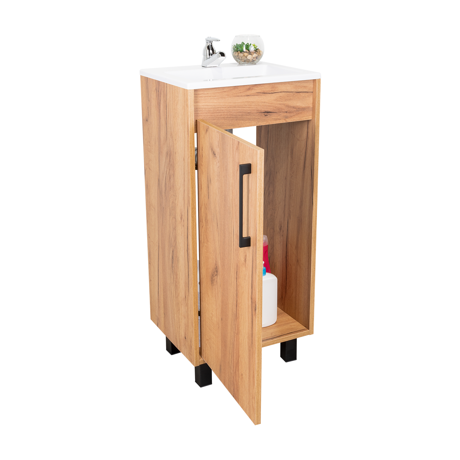 Mueble Lavamanos a Piso Oxford, Fresno Europeo y Plomo, Incluye Lavamanos 40cm ZF