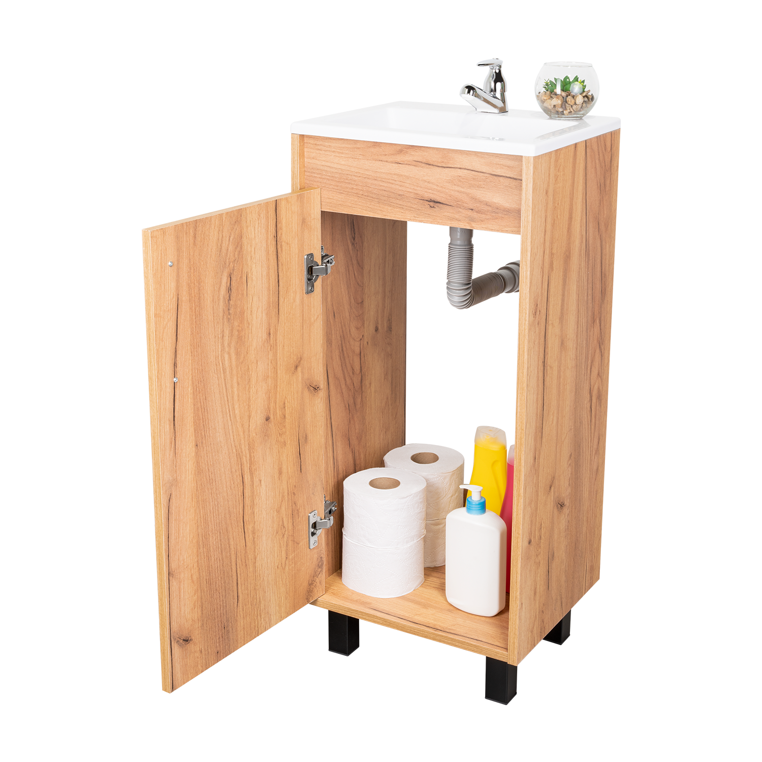 Mueble Lavamanos a Piso Oxford, Fresno Europeo y Plomo, Incluye Lavamanos 40cm ZF
