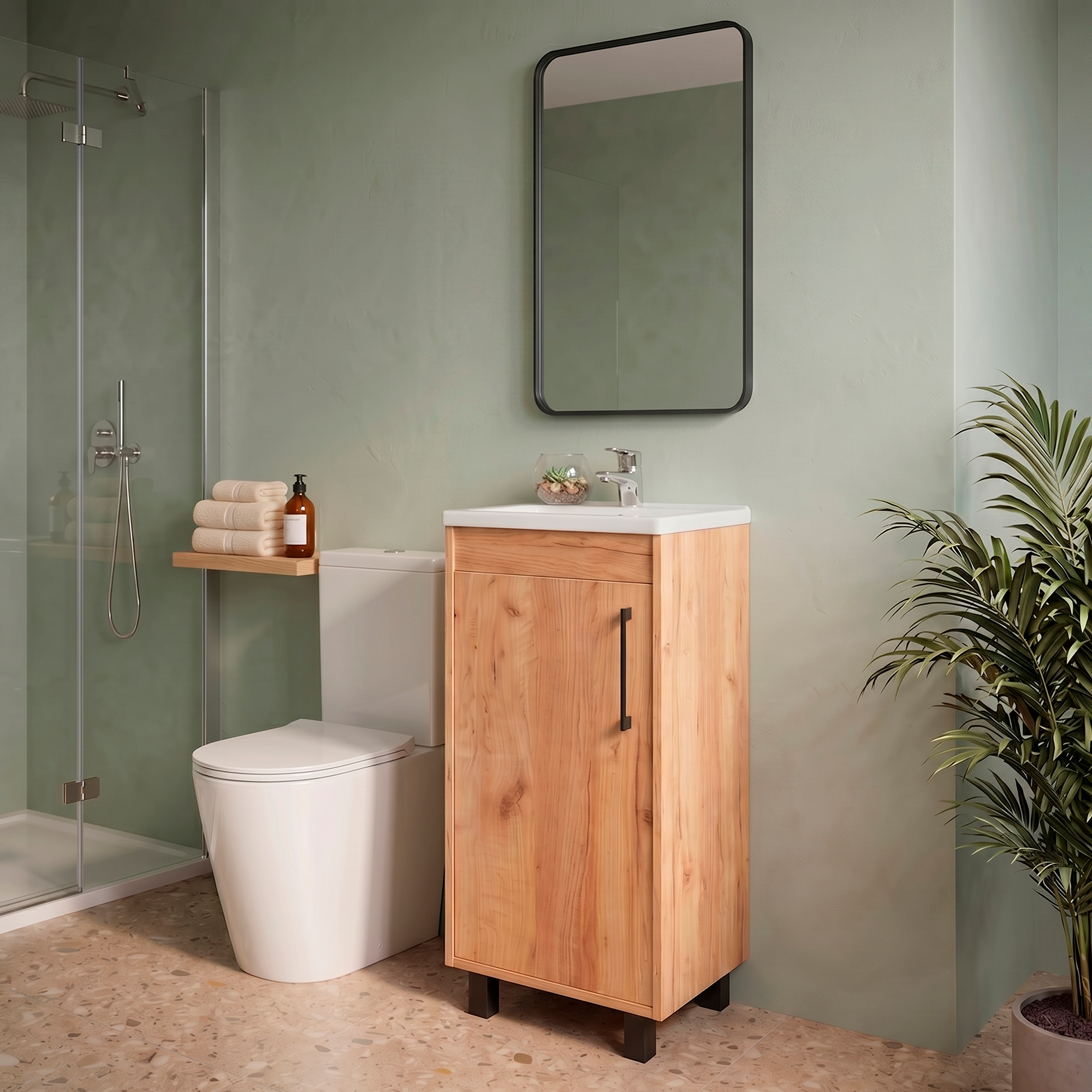 Mueble Lavamanos a Piso Oxford, Fresno Europeo y Plomo, Incluye Lavamanos 40cm ZF