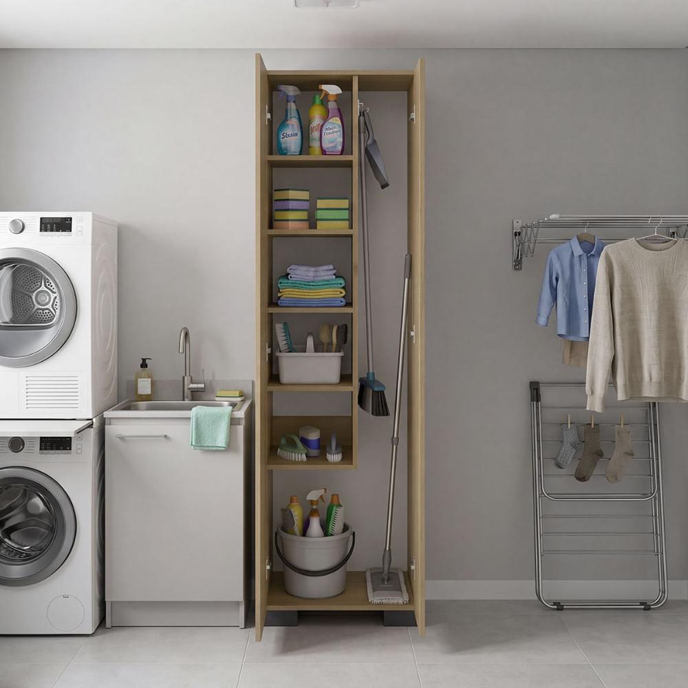 Mueble de Aseo Blake, Kronos Fresno, Incluye colgador para escobas y variedad de entrepaños ZF