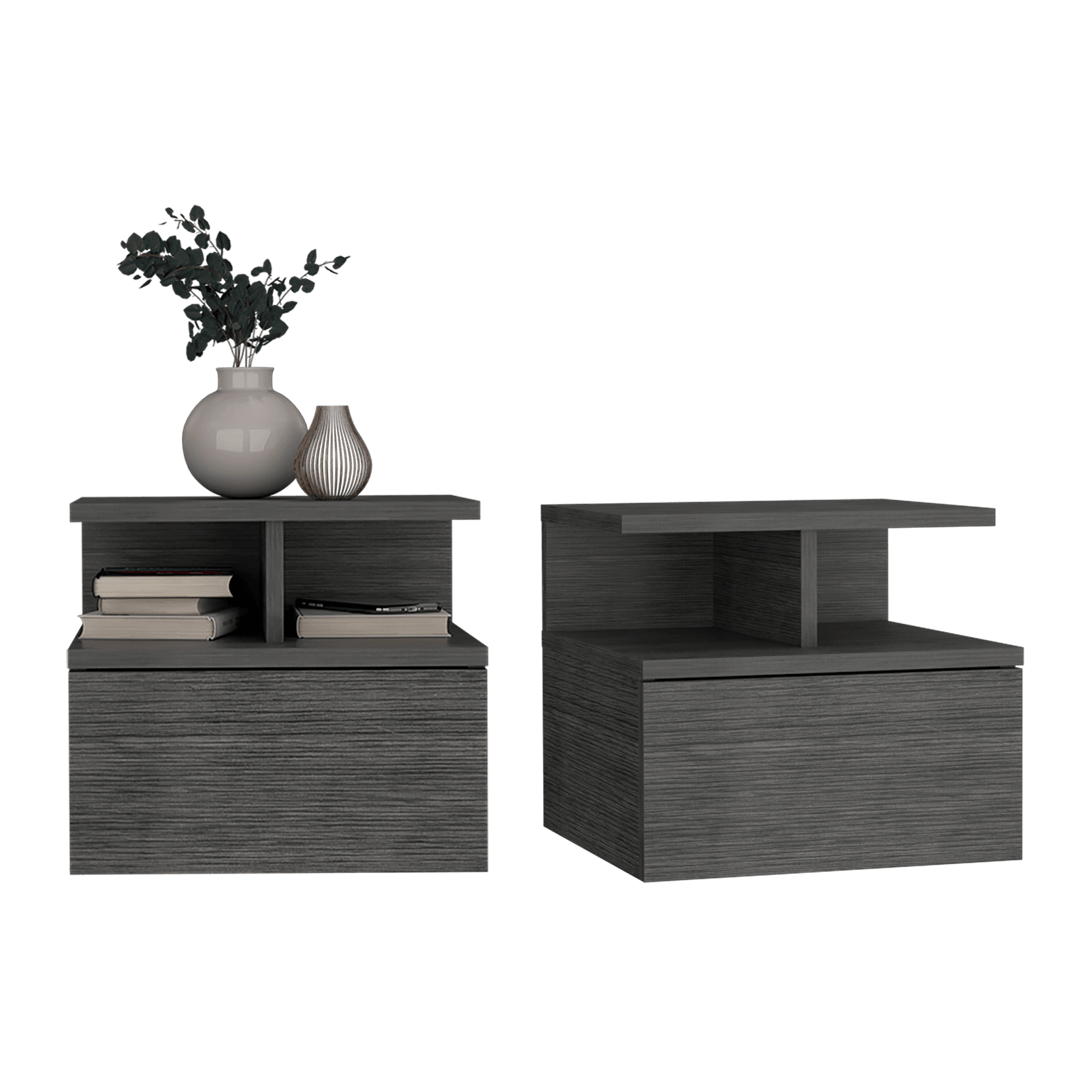 Mesa de Noche Flotante Nube, Gris, con un Cajón y División de dos Entrepaños ZF X2