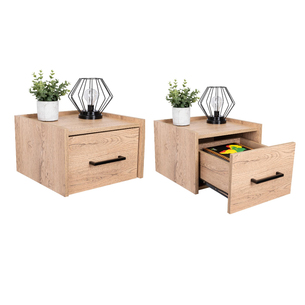 Set de 2 Mesas de Noche Flotante Boa, Macadamia, con Espacio para Colocar Objetos Decorativos ZF