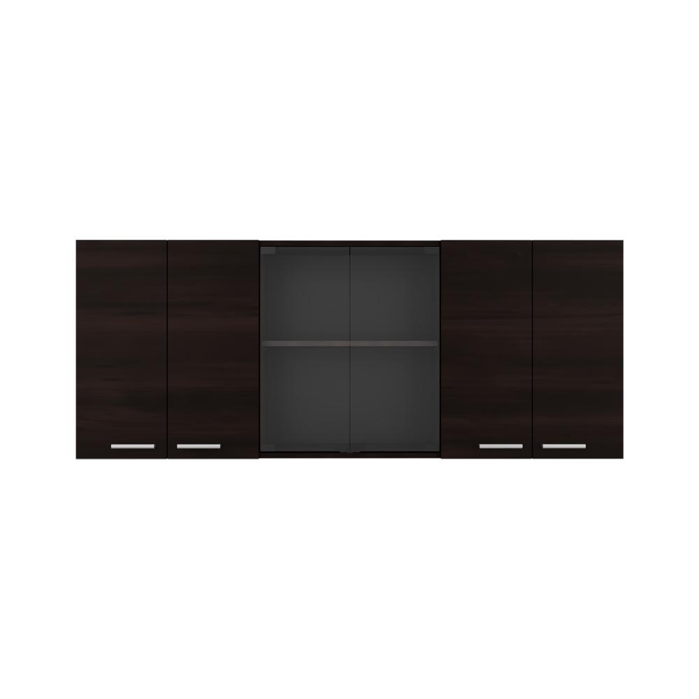 Gabinete Superior Vega, Kronos Nogal, con cuatro puertas batientes y dos puertas en vidrio ZF
