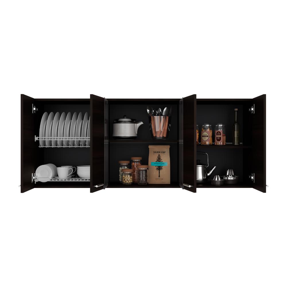 Gabinete Superior Vega, Kronos Nogal, con cuatro puertas batientes y dos puertas en vidrio ZF