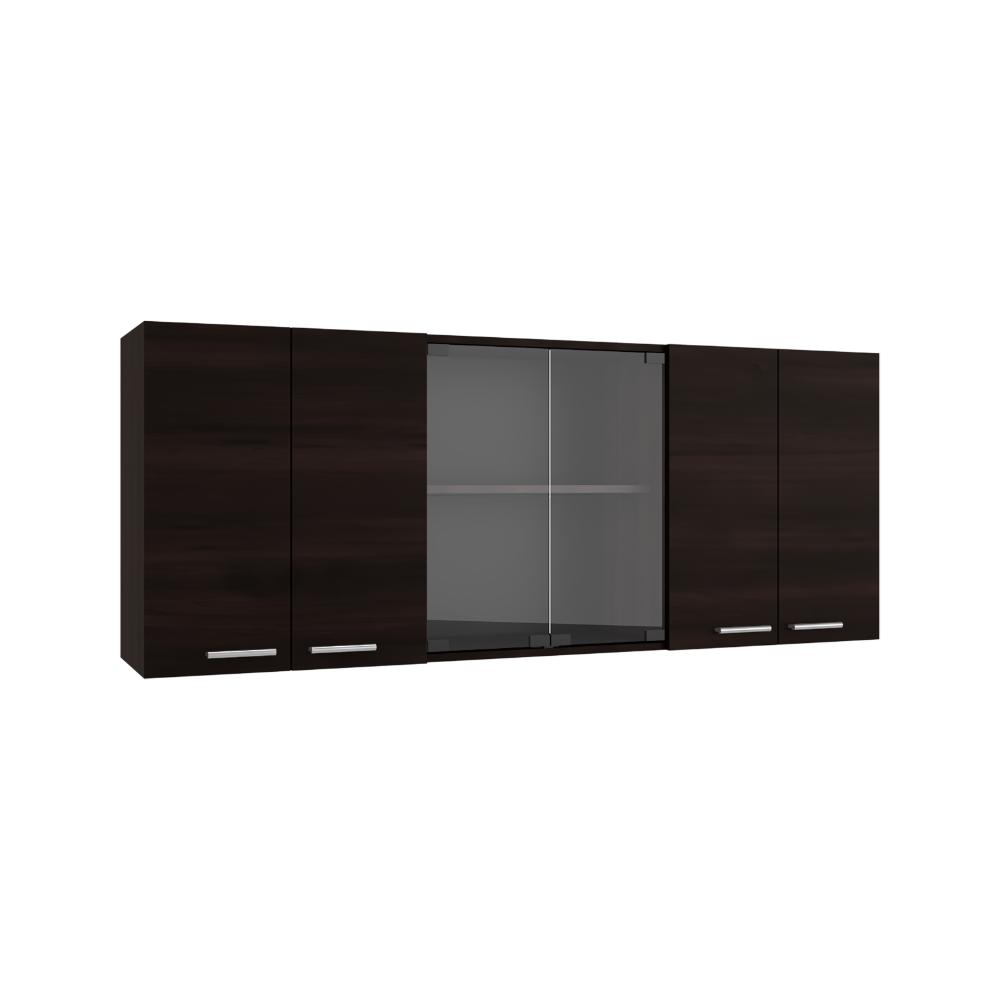 Gabinete Superior Vega, Kronos Nogal, con cuatro puertas batientes y dos puertas en vidrio ZF