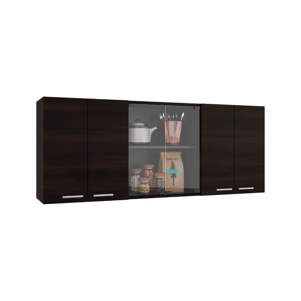 Gabinete Superior Vega, Kronos Nogal, con cuatro puertas batientes y dos puertas en vidrio ZF