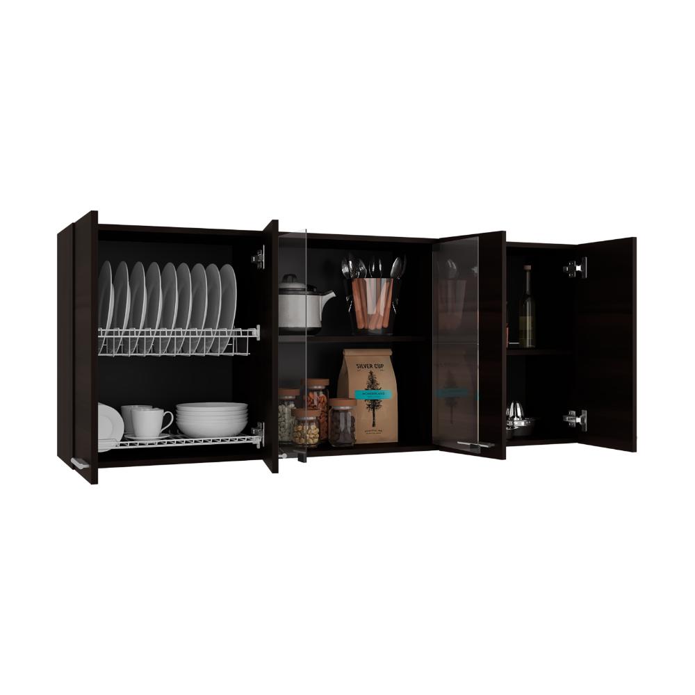 Gabinete Superior Vega, Kronos Nogal, con cuatro puertas batientes y dos puertas en vidrio ZF