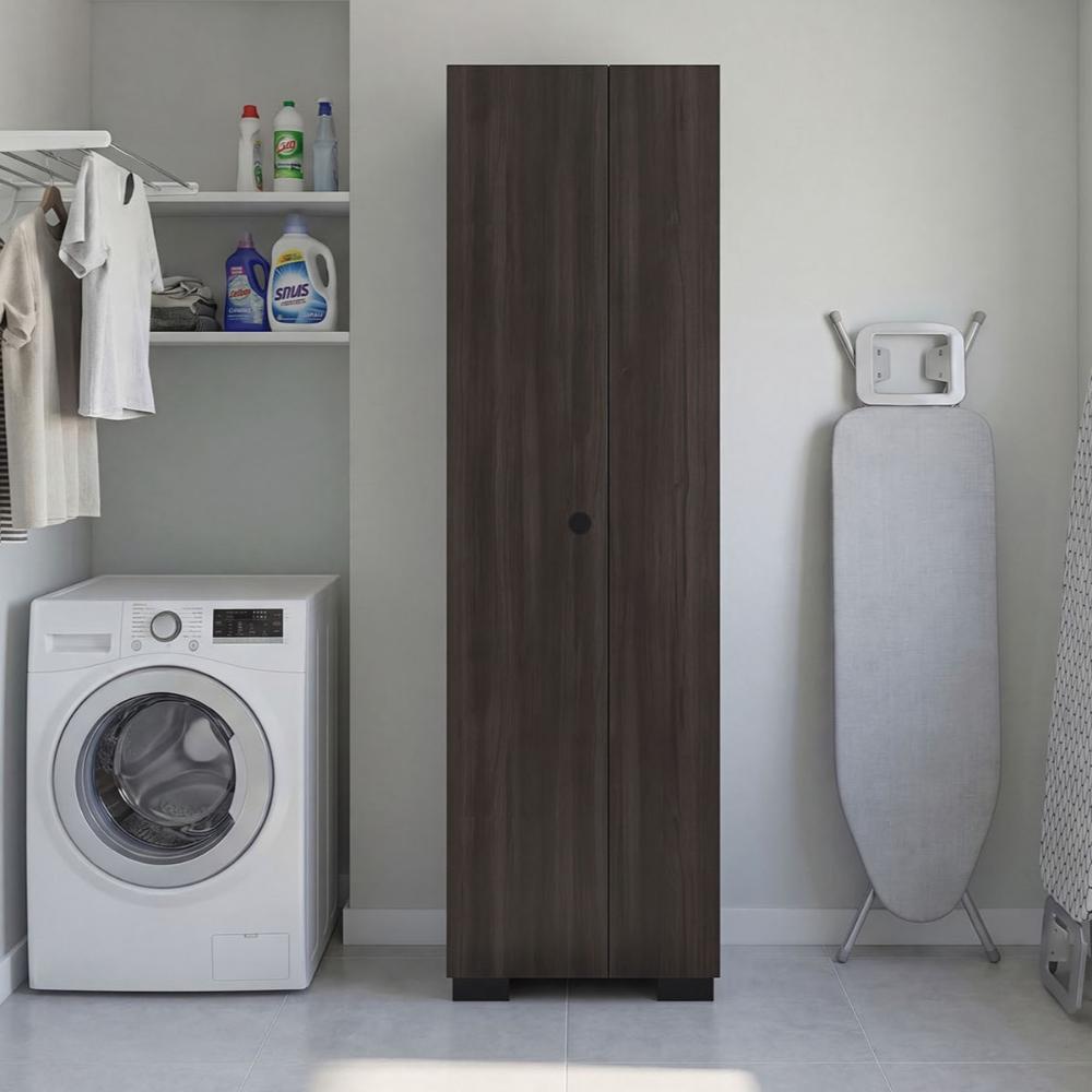 Mueble de Aseo Blake, Kronos Nogal, Incluye colgador para escobas y variedad de entrepaños ZF