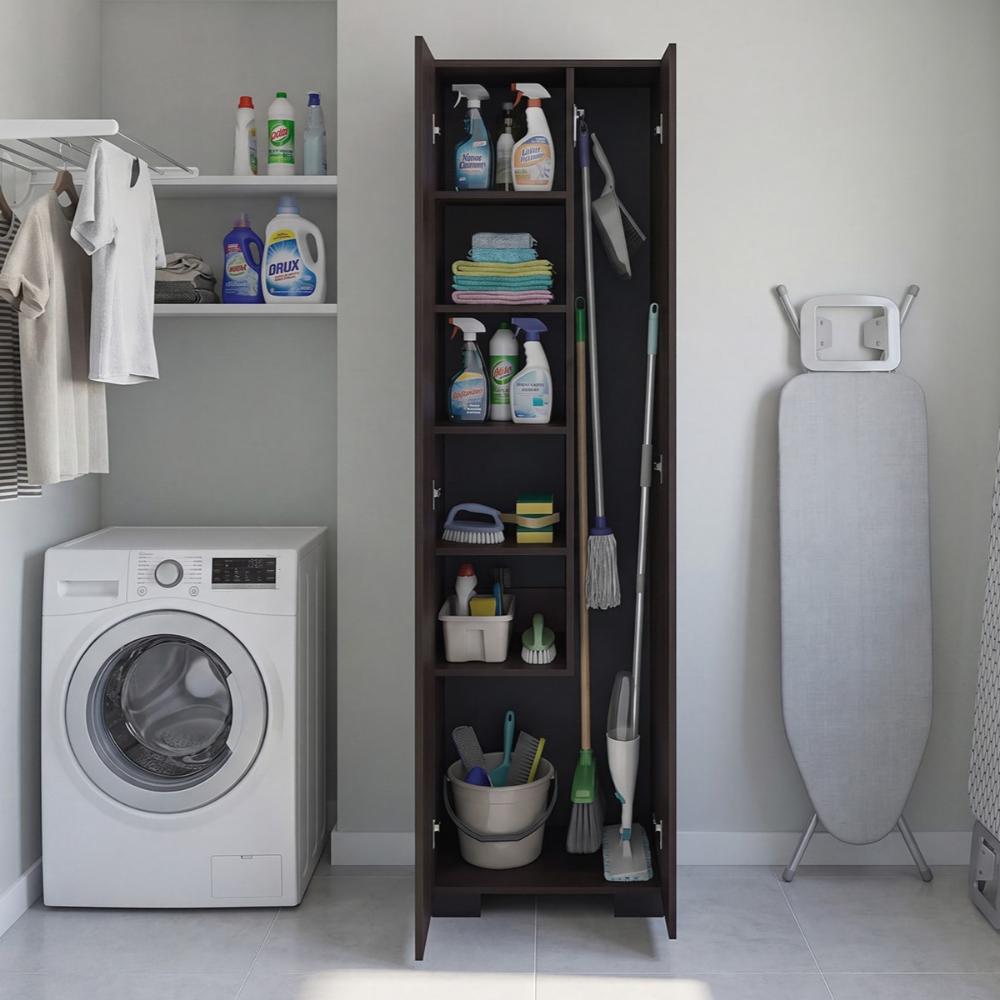 Mueble de Aseo Blake, Kronos Nogal, Incluye colgador para escobas y variedad de entrepaños ZF