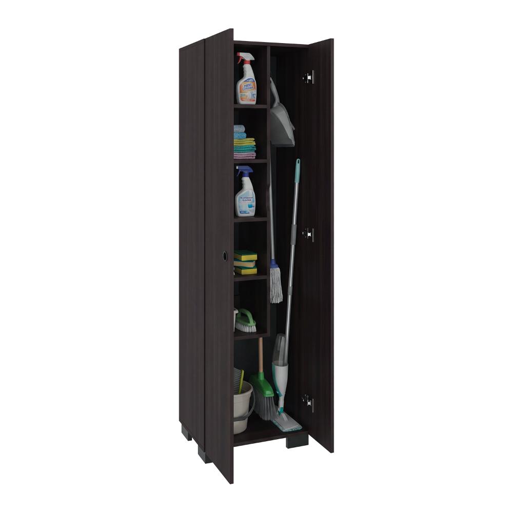 Mueble de Aseo Blake, Kronos Nogal, Incluye colgador para escobas y variedad de entrepaños ZF