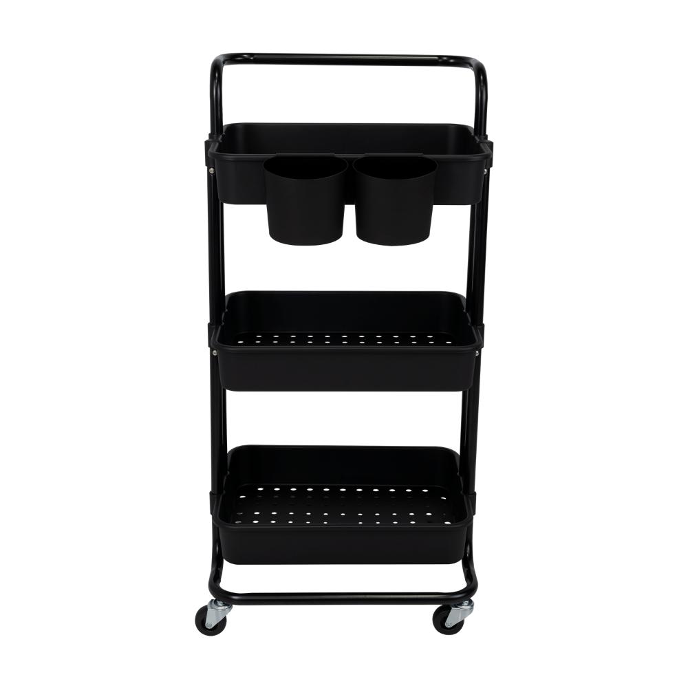 Mueble Auxiliar Multiusos Rolling, Negro, con Tres niveles y Rodachines Para Su Fácil Desplazamiento
