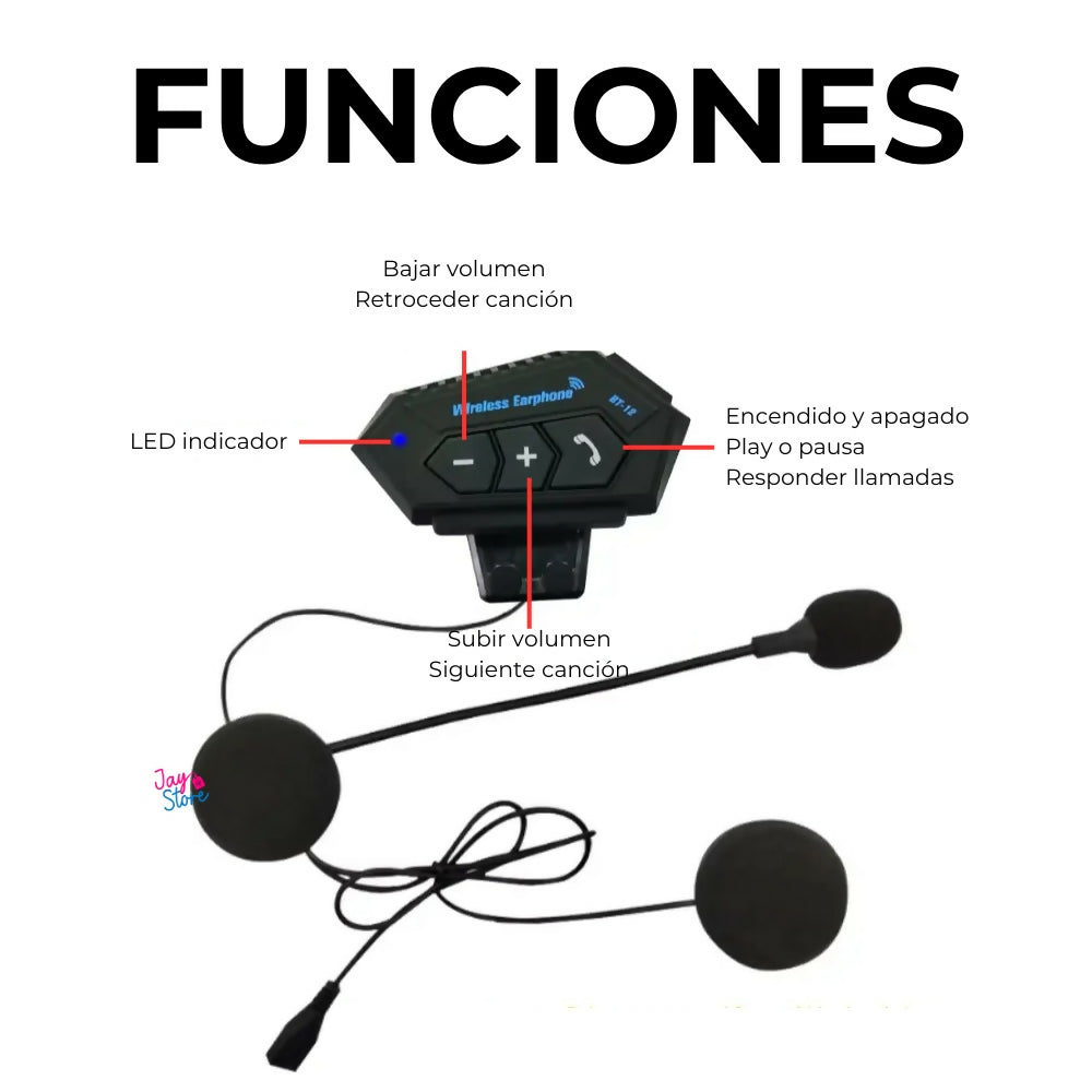 Intercomunicador Auriculares Casco Bluetooh BT12 Moto Música