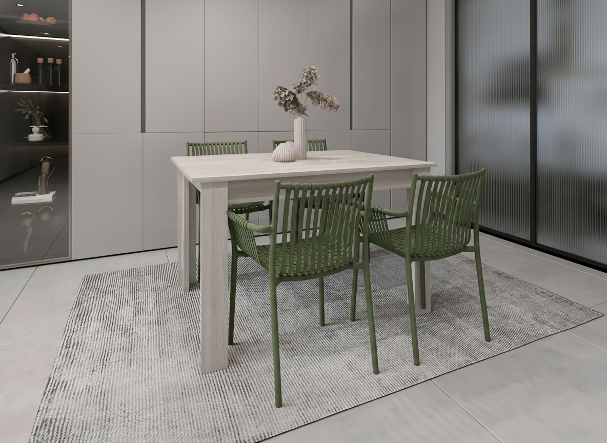 Combo Fayder,  Incluye Comedor y 4 Sillas En Color Verde Oliva